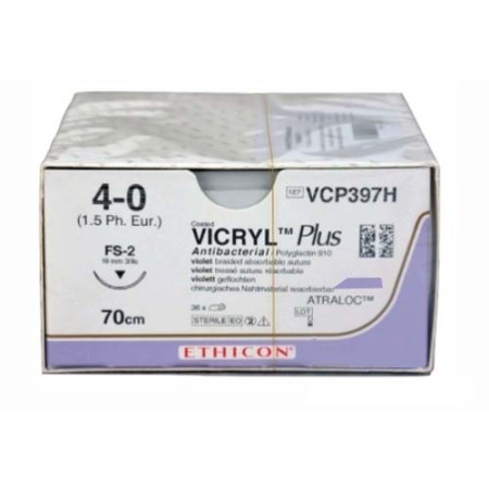 Sutura sintética reabsorbible morada vcp397h fs2 4-0 x36 vicryl plus