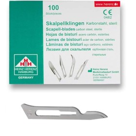 Heinz Herenz Lames de Scalpel Stériles Jetables en Acier au Carbone n° 15-C - 100 pcs.