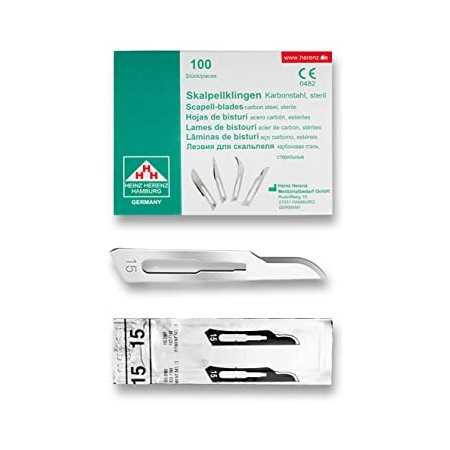 Heinz Herenz Carbon Steel Sterile Disposable Scalpel Blades No. 15 - 100 pcs.