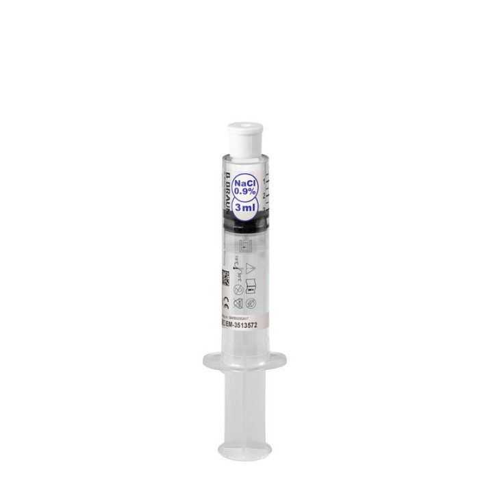 Solution saline B.Braun Omniflush en seringue de 3 ml - 100 unités.