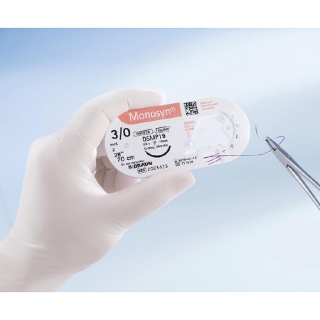 Monosyn absorbovateľné glykonátové stehy, 3/8 presná ihla 13 mm, usp 5/0 - fialová niť 45 cm - 36 kusov.