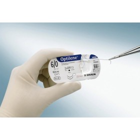 Sutures en polypropylène non résorbable Optilene, aiguille de précision 3/8 11mm, USP 7/0 - fil bleu 45cm - 36 pcs.