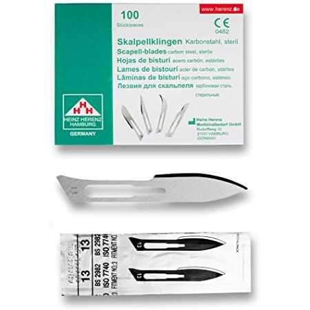 Heinz Herenz Carbon Steel Sterile Disposable Scalpel Blades No. 13 - 100 pcs.