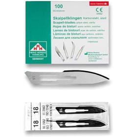 Heinz Herenz Carbon Steel Sterile Disposable Scalpel Blades No. 18 - 100 pcs.