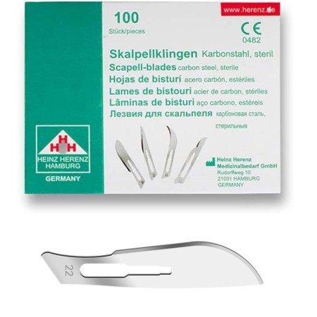 Heinz herenz carbon steel sterile enkratna skalpelna rezila št. 22 - 100 kosov.