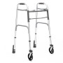 Foldable walker, height-adjustable with 2 swivel castors and 2 tips with self-locking system