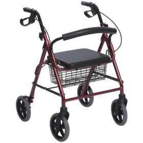 Deambulatore rollator in alluminio pieghevole rosso con 4 ruote