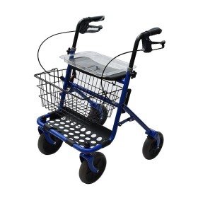 Deambulatore rollator in acciaio pieghevole blu con 4 ruote