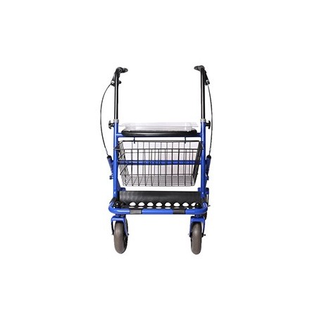 Blå foldbar stålrullator med 4 hjul
