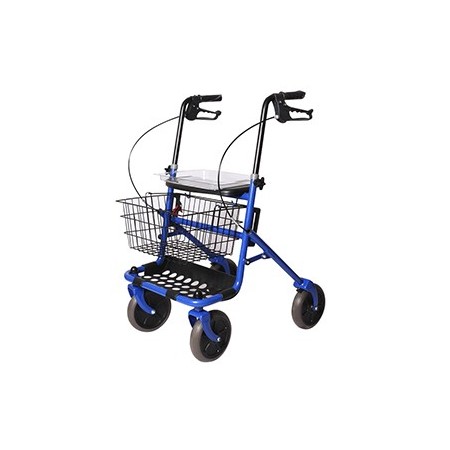 Blue folding steel rollator with 4 wheels