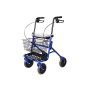 Blauwe opvouwbare stalen rollator met 4 wielen