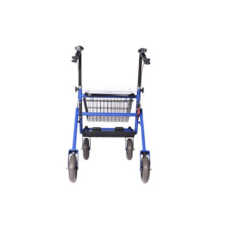 Blue folding steel rollator with 4 wheels