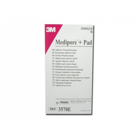 3m medipore + compresa apósito estéril no tejido con compresa, 3570e - 10x20cm - 25 piezas.