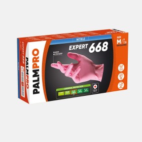 Guanti in nitrile senza polvere rosa emnp - palmpro expert 668 - 100 pz.