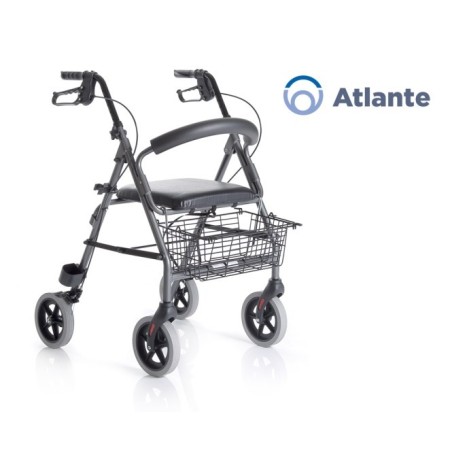 Andador plegable en aluminio pintado - 4 ruedas - con asiento tapizado - atlante