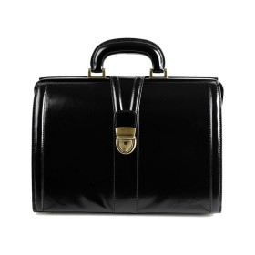 Leather Flower Briefcase Bag - Black