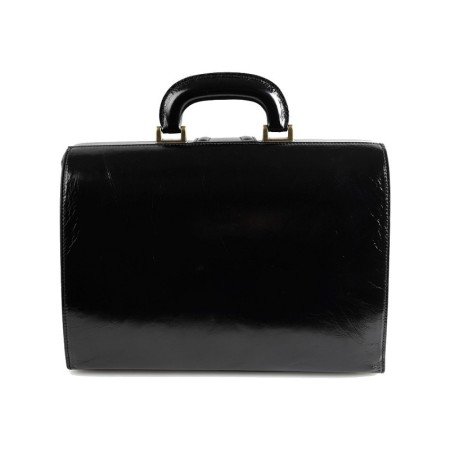 Leather flower briefcase bag - black