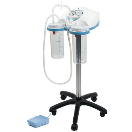 Aspirator supervega cu baterii, montat pe un cărucior cu pedală