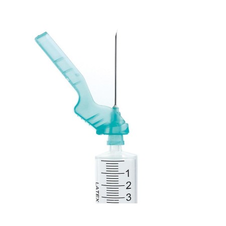 Tredelad spruta med säkerhetsnål 22g - 5 ml central luer-kon - förpackning 100 stk.