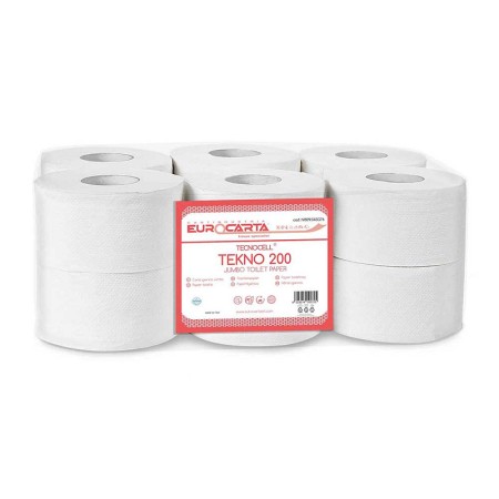 TecnoCell Tekno 200 2-laags toiletpapier met reliëf 9,1 cm x 144 m - 12 rollen