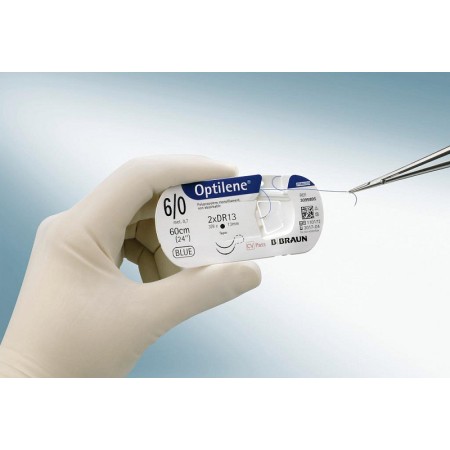 Optilene non-absorbable polypropylene sutures, double needle 3/8 Tapercut 10mm, USP 6/0 - blue thread 60 cm - 36 pcs.