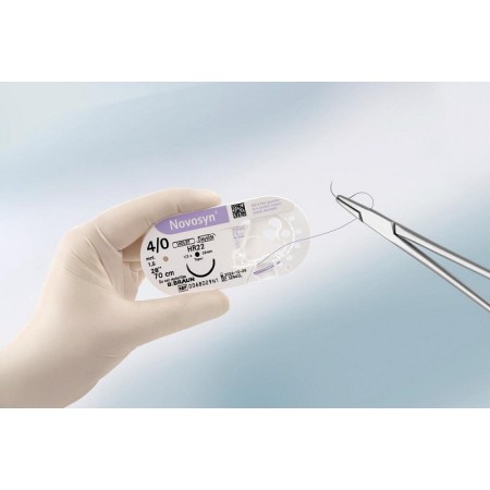 Novosyn absorbable polyglactin sutures 910, double needle 3/8 6 mm usp 8/0 - purple 30 cm - 12 pcs.