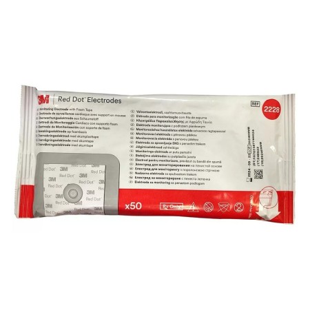 3m rdeČa pika 2228 37x33 mm pena popolnoma gelirane elektrode za ekg - paket. 50 elektrod