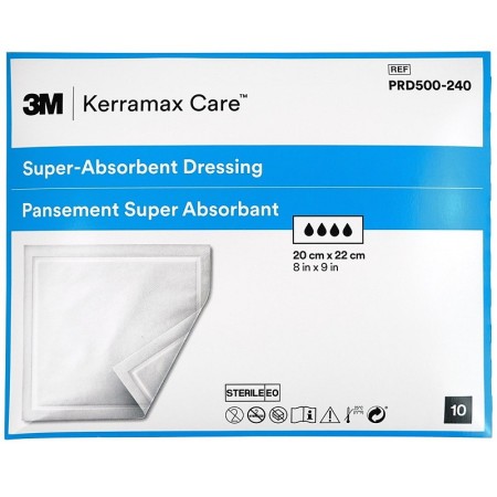 Curativo superabsorvente Kerramax Care PRD500 - 240, 20x22 cm, 10 unidades.
