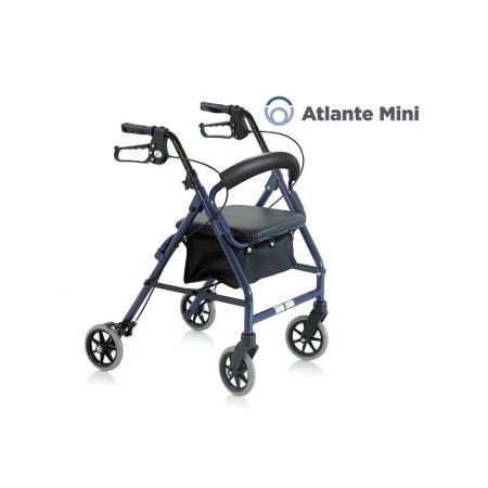 Foldable Painted Aluminum Rollator - 4 Wheels - With Upholstered Seat - Atlante Mini