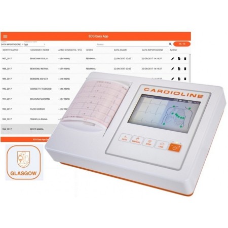Cardioline ecg100l dotykový elektrokardiograf + easyapp pc software + glasgow interpretace