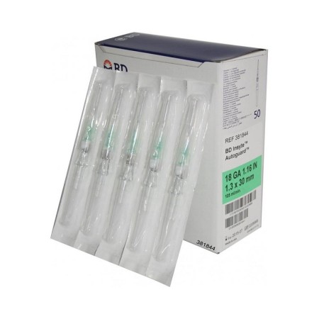 Bd insyte autoguard 18g x30mm safety iv perifere canulenaald - 381844 - verpakking. 50 stuks