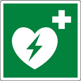 Front aed indicator sign for defibrillator, metal 25x25 cm