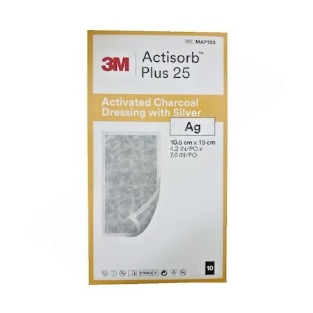 3m actisorb plus 25 activated charcoal dressing with silver, map190, 10.5 cm x 19 cm - 10 pcs.