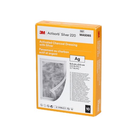 3M Actisorb Silver 220 Opatrunek z Węglem Aktywnym ze Srebrem, MAS065, 6,5 cm x 9,5 cm - 10 szt.