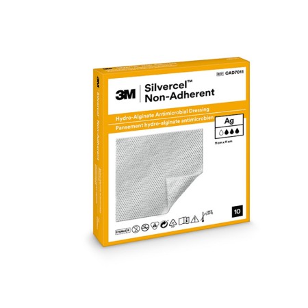 Silvercel 3m niet-klevend antimicrobieel hydroalginaatverband met zilver 11x11 cm - verpakking van 10 stuks.
