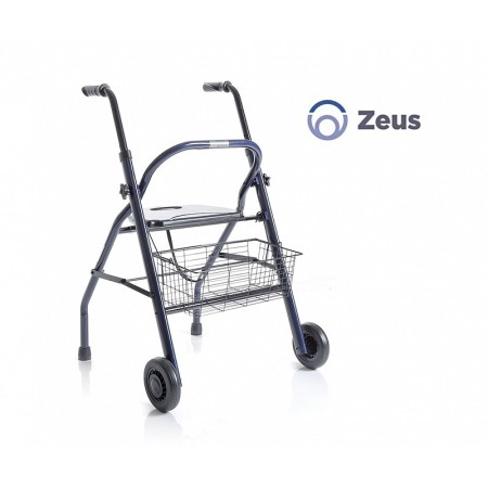 Foldable painted steel rollator - 2 wheels - with seat and basket - zeus