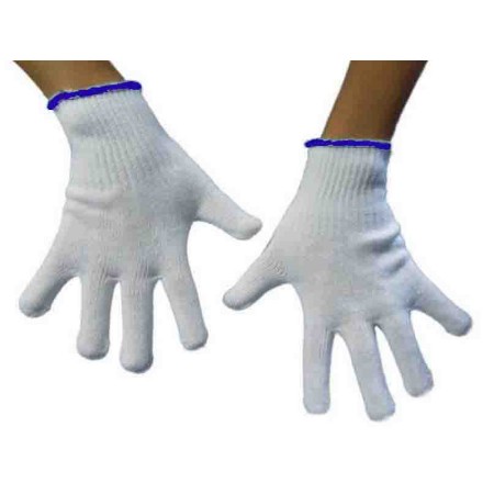 Guanti in cotone - misura 7- bianchi, polsino blu - conf. di 400 paia prezzo ingrosso
