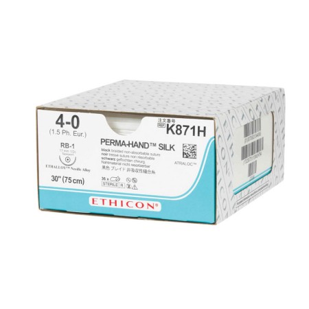 Szew jedwabny ethicon perma-hand - igła 4/0 17 mm rb-1 - pleciony - opakowanie 36 szt.