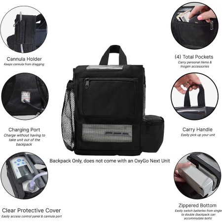 Zaino a doppia spalla compatto compatibile per inogen rove 6 e inogen one g5