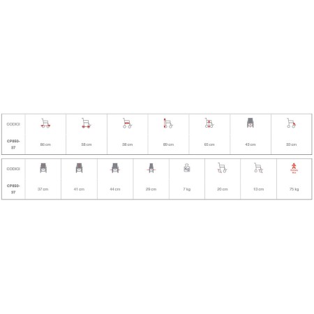 Carrozzina pieghevole da viaggio - doppia crociera travel, seduta 37 cm - pscp850-37