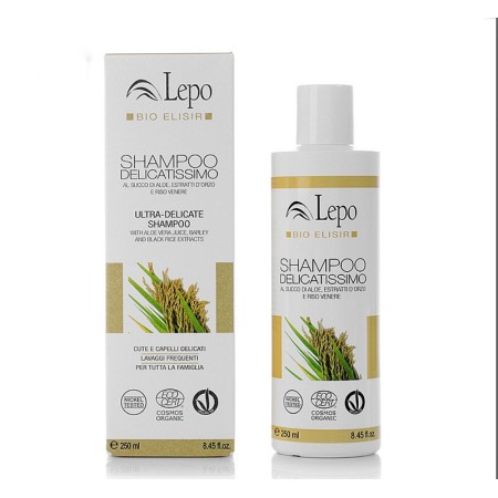 Shampoo delicatissimo al succo di aloe, estratti di orzo e riso venere