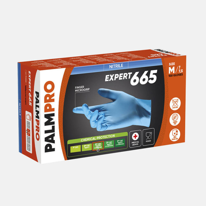 Luvas de nitrilo sem pó PALMPRO 665 - 100 unidades.