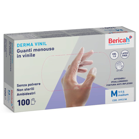 Mănuși de vinil fără pudră DERMAVINIL, 100 buc.