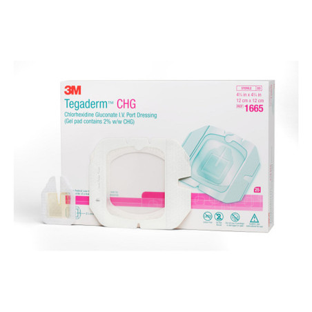 Tegaderm 3m chg 1665r medicazione per fissaggio i.v. con clorexidina gluconata 12x12 cm - conf. 25 pz.