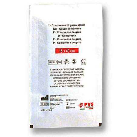 Sterile compressed gauze bag 18x40 cm folded without thread.