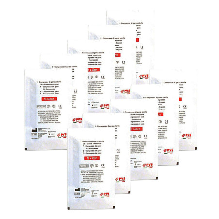 Busta di garza compressa sterile 18x40 cm piegata senza filo - confezione da 10 pezzi.