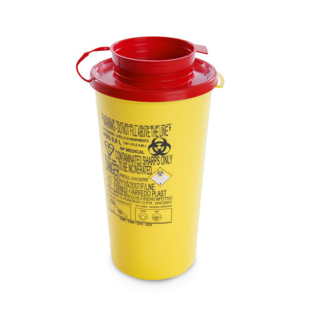 Conteneur pbs de 0,8 litre pour l'élimination des aiguilles et des objets tranchants avec couvercle - paquet de 100 pièces.
