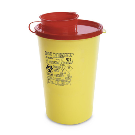 Recipient pbs de 2 litri pentru eliminarea acelor și obiectelor ascuțite cu capac - pachet de 75 buc.