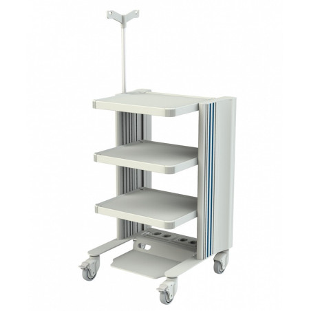 Carrello elettrificato con 3 ripiani, base e asta portaflebo 