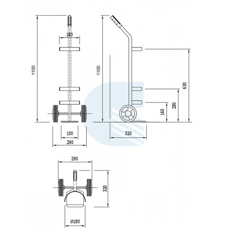 Carrello per bombole ossigeno da 14 litri